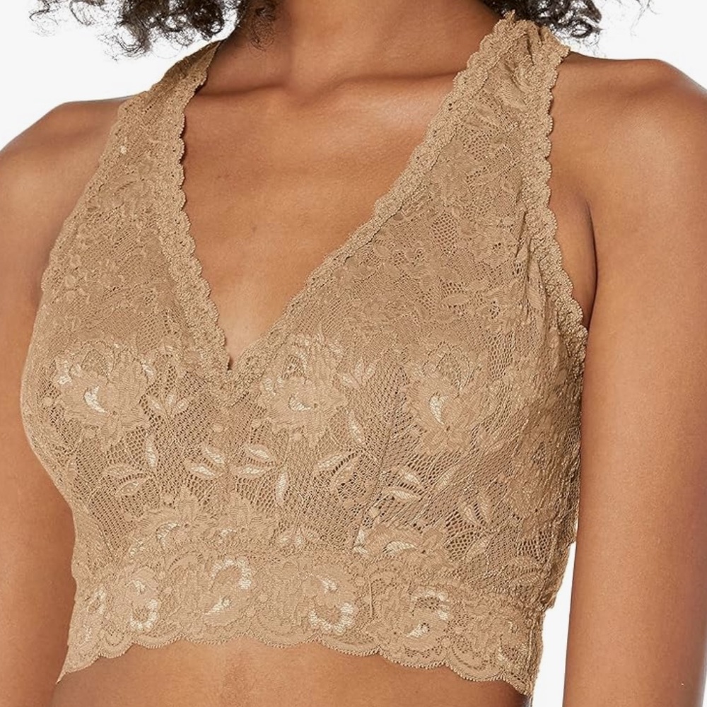 Cosabella M Never Say Never Curvy Racie Racerback Bralette Floral Lace Tan